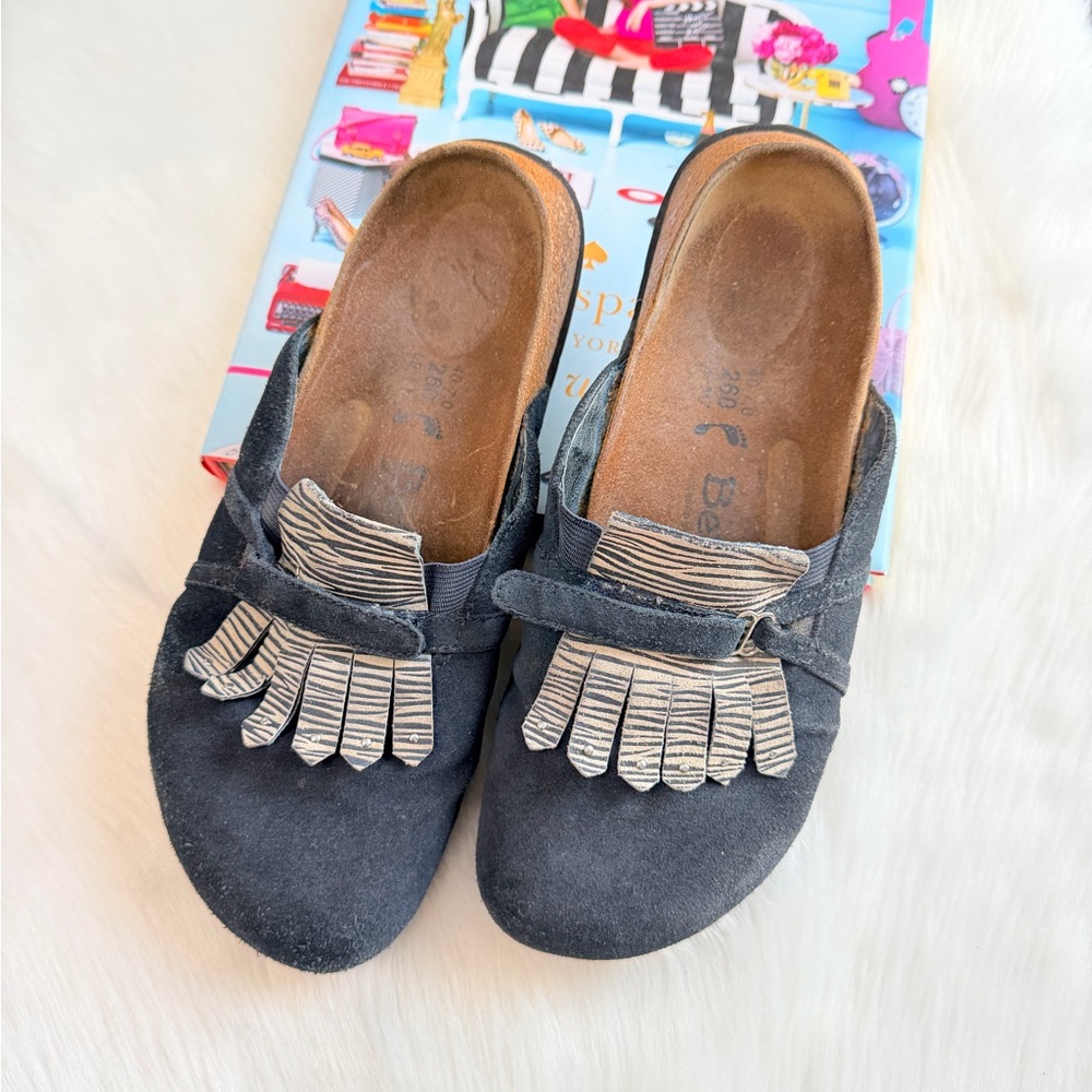 Birkenstock Black Suede Loafers with Fringe